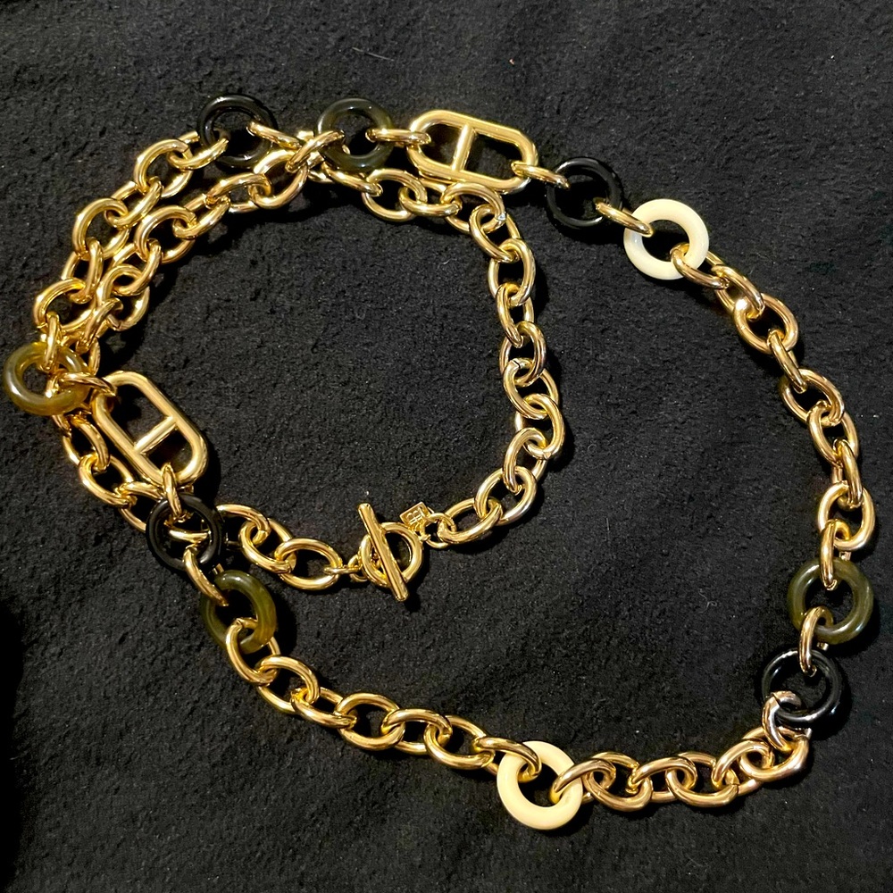 Banana republic thick gold/black/turtle/white chain necklace